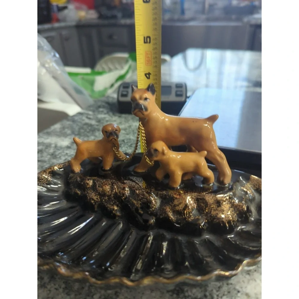 Vintage Mid Century Ashtray Boxer Dog & Puppies German Boxer MCM Japan